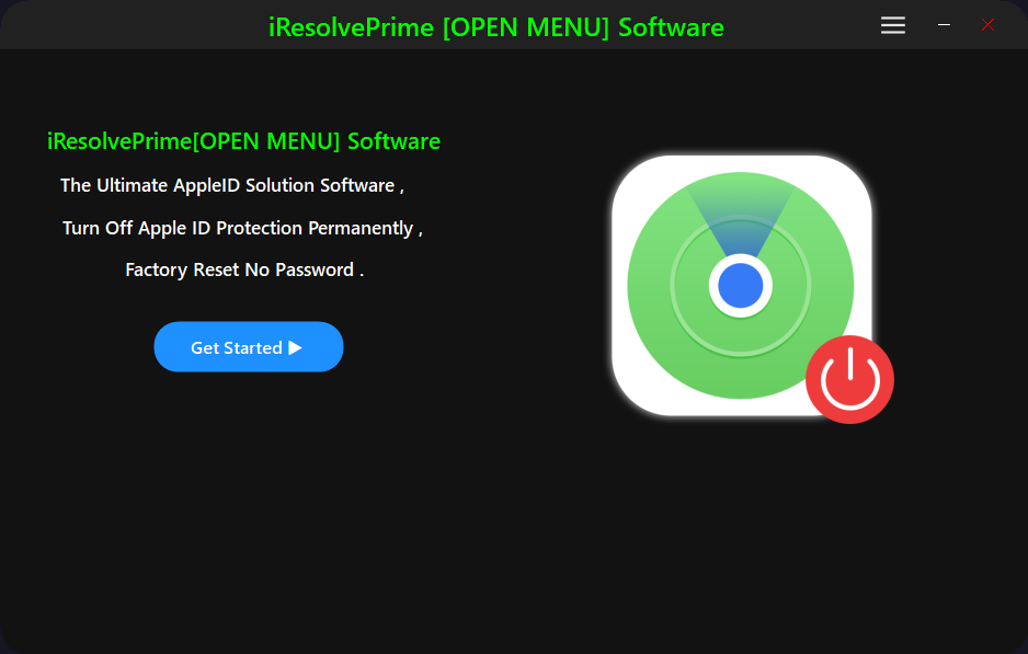 iResolvePrime Open Menu Main Interface