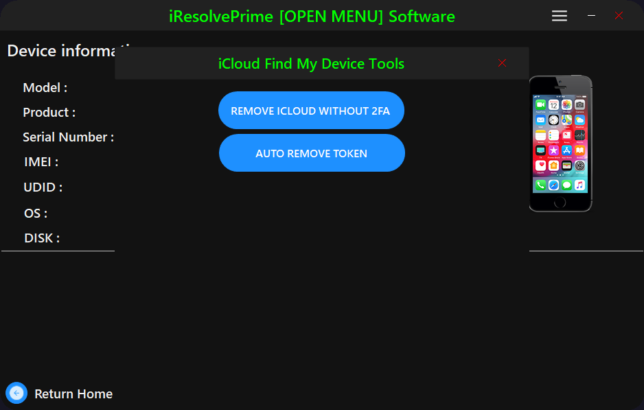 iResolvePrime Find My iPhone Removal for Open Menu Devices